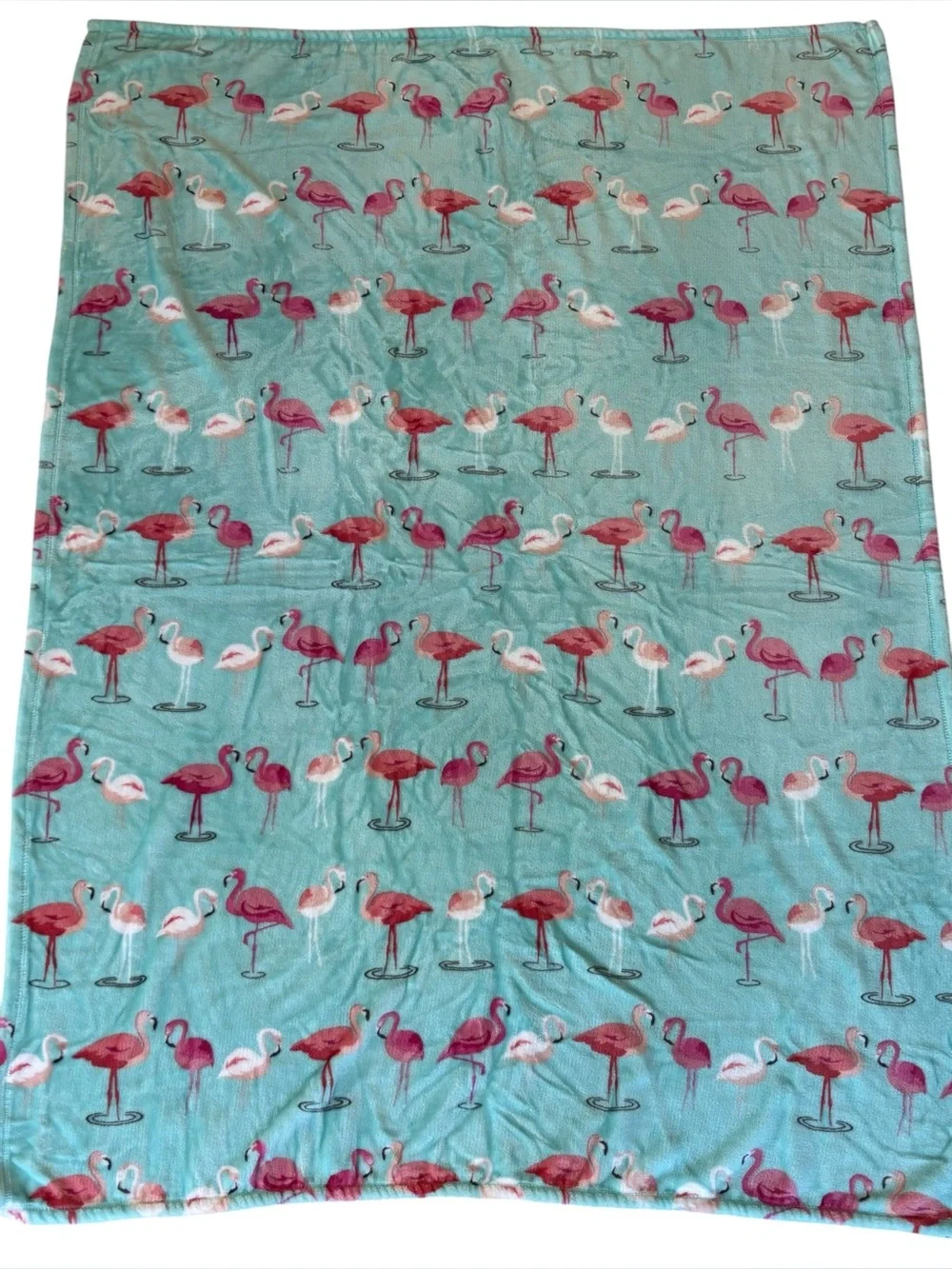 JCPenney Home Plush Flamingo Throw Blanket Aqua Pink 48” x 65” Soft